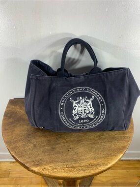 Hudson’s bay company canvas tote bag navy blue large carryall shopper weekender